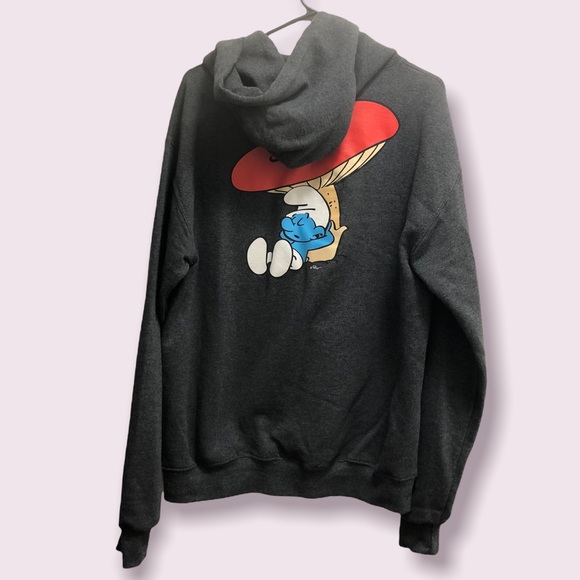 Blue Smurfs Gray Hoodie Mushroom Sweater - Picture 4 of 7